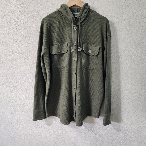 Natural Reflections Ribbed Button Front Shacket - Picture 1 of 10